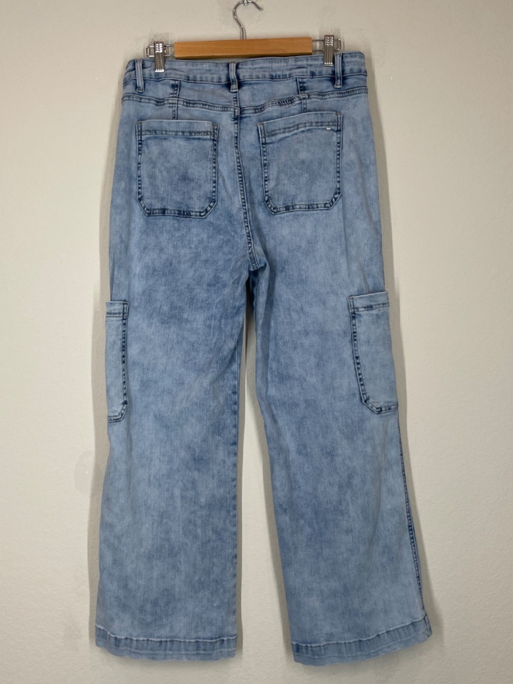 Mica Los Angeles Cargo Jeans Women's 31 Light Wash Denim Wide Leg High Rise - Picture 5 of 14